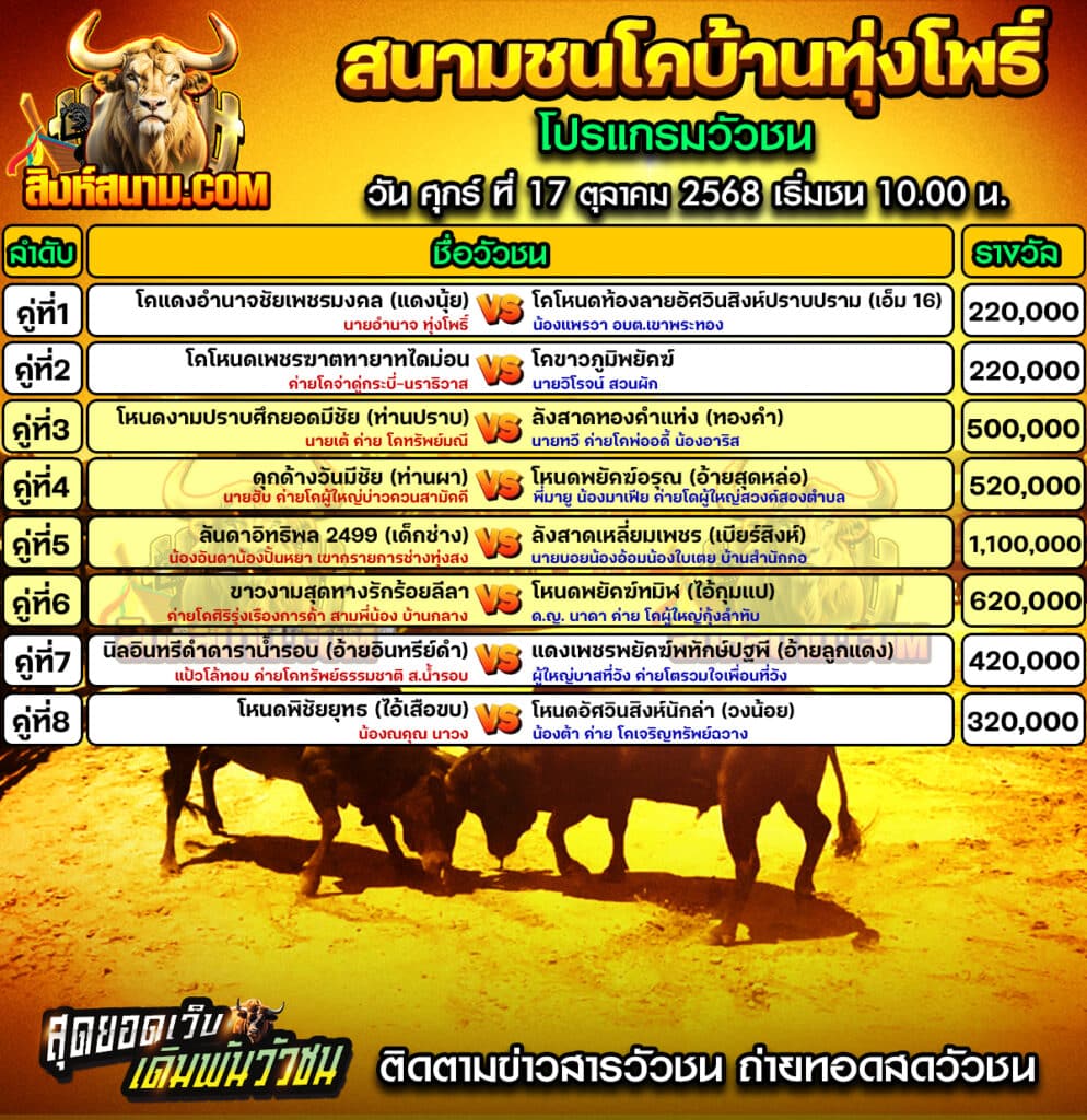 โปรแกรมสนามทุ่งโพธิ์ วันที่17