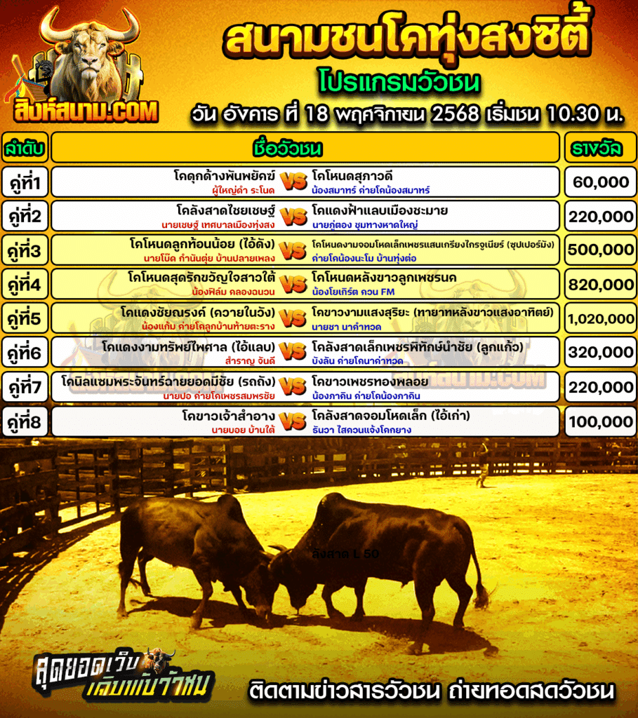 โปรแกมวัวชนทุ่งสงซิตี้ วนัที่18