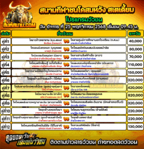 โปรแกรมวัวชน สนามกีฬาชนโคสมหวังสเตเดี้ยม