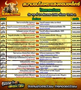 โปรแกรมวัวชน สนามกีฬาชนโคพระแสงคอมเพล็กซ์