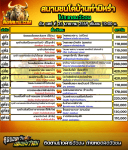 โปรแกรมวัวชน สนามกีฬาชนโคบ้านท่ามิหรำ