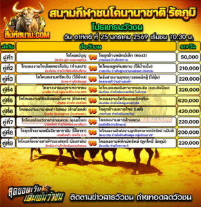 โปรแกรมวัวชน สนามกีฬาชนโคนานาชาติรัตภูมิ