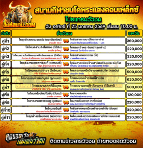 โปรแกรมวัวชน สนามกีฬาชนโคพระแสงคอมเพล็กซ์