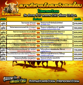 โปรแกรมวัวชน สนามกีฬาชนโคสมหวังสเตเดี้ยม