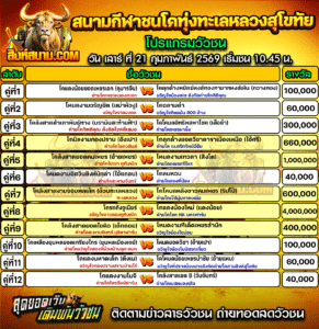 โปรแกรมวัวชน สนามกีฬาชนโคทุ่งทะเลหลวงสุโขทัย