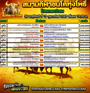 โปรแกรมวัวชน สนามกีฬาชนโคทุ่งโพธิ์