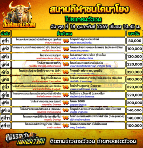 โปรแกรมวัวชน สนามกีฬาชนโคนาโยง