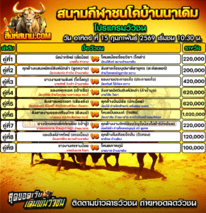 โปรแกรมวัวชน สนามกีฬาชนโคบ้านนาเดิม
