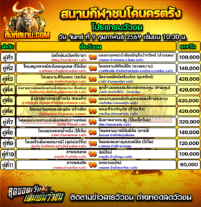 โปรแกรมวัวชน สนามกีฬาชนโคนครตรัง