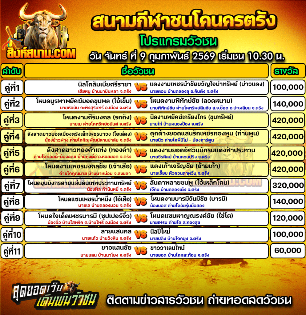 โปรแกรมสนามนครตรัง วันที่09
