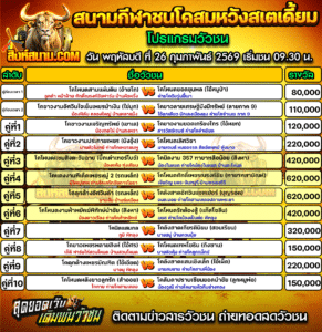 โปรแกรมวัวชน สนามกีฬาชนโคสมหวังสเตเดี้ยม