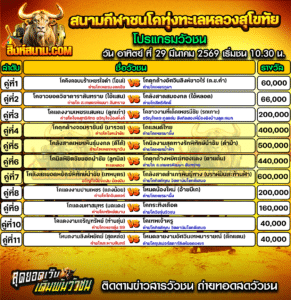 โปรแกรมวัวชน สนามกีฬาชนโคทุ่งทะเลหลวงสุโขทัย