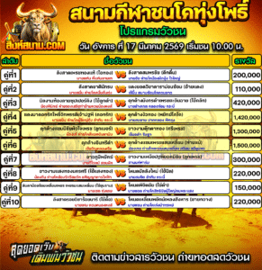 โปรแกรมวัวชน สนามกีฬาชนโคทุ่งโพธิ์