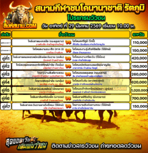 โปรแกรมวัวชน สนามกีฬาชนโคนานาชาติรัตภูมิ