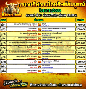 โปรแกรมวัวชน สนามกีฬาชนโคทรัพย์สมบูรณ์