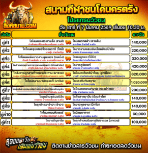 โปรแกรมวัวชน สนามกีฬาชนโคนครตรัง