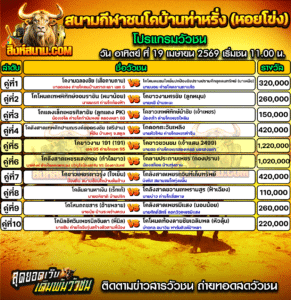 โปรแกรมวัวชน สนามกีฬาชนโคบ้านท่าหรั่ง (หอยโข่ง)