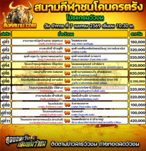 โปรแกรมวัวชน สนามกีฬาชนโคนครตรัง