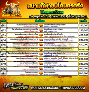 โปรแกรมวัวชน สนามกีฬาชนโคนครตรัง